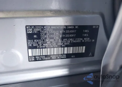 2020 Toyota Rav4 Le z USA, uszkodzony, nr VIN 2T3H1RFV5LC067928